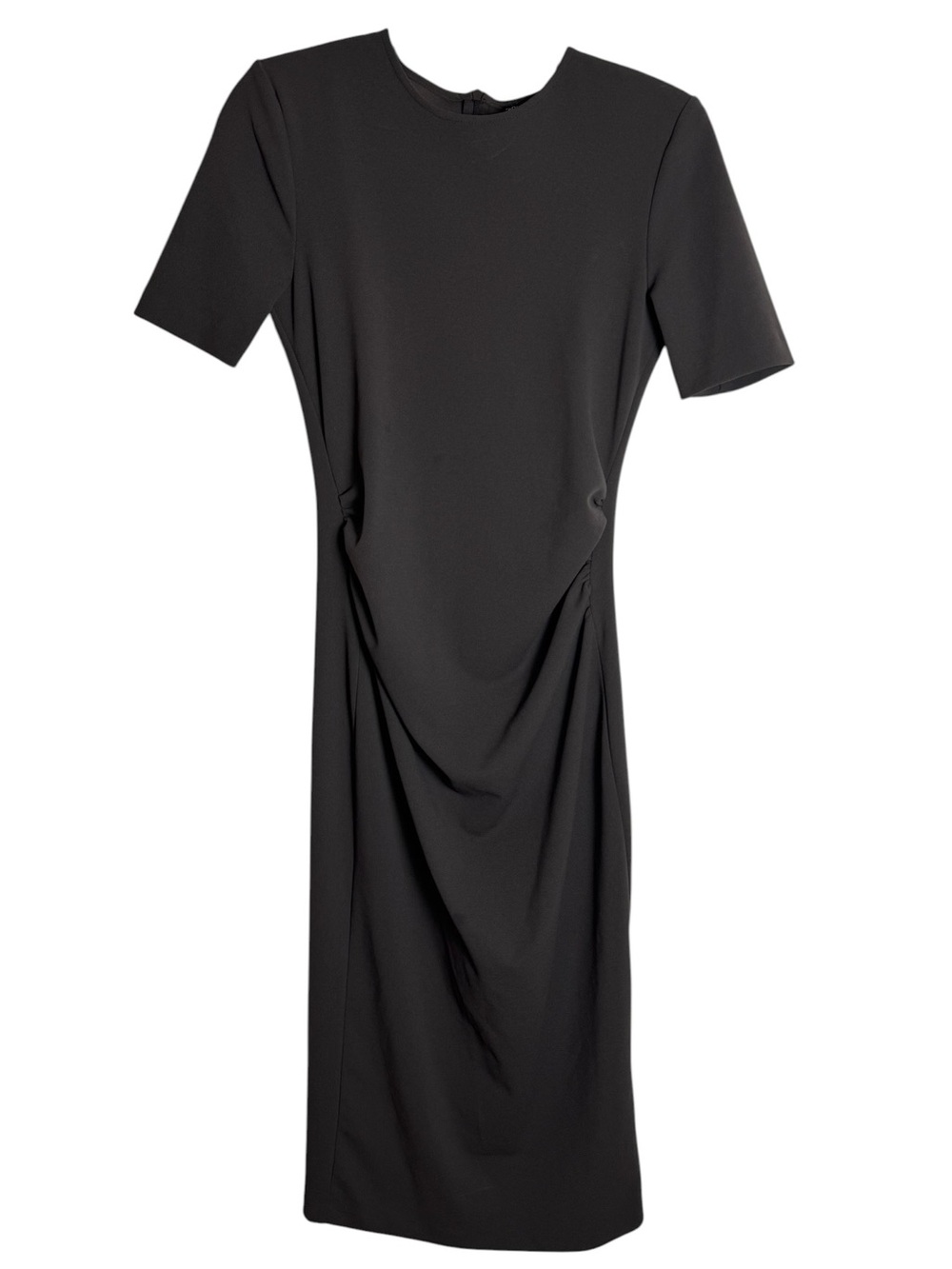 Zara Khaki Green Draped Ruched Side Midi Dress Short Sleeve Small